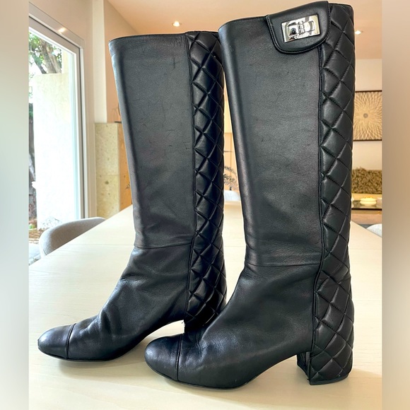 Chanel Riding Boot Knee-High Black Leather Size 40 - Picture 4 of 6